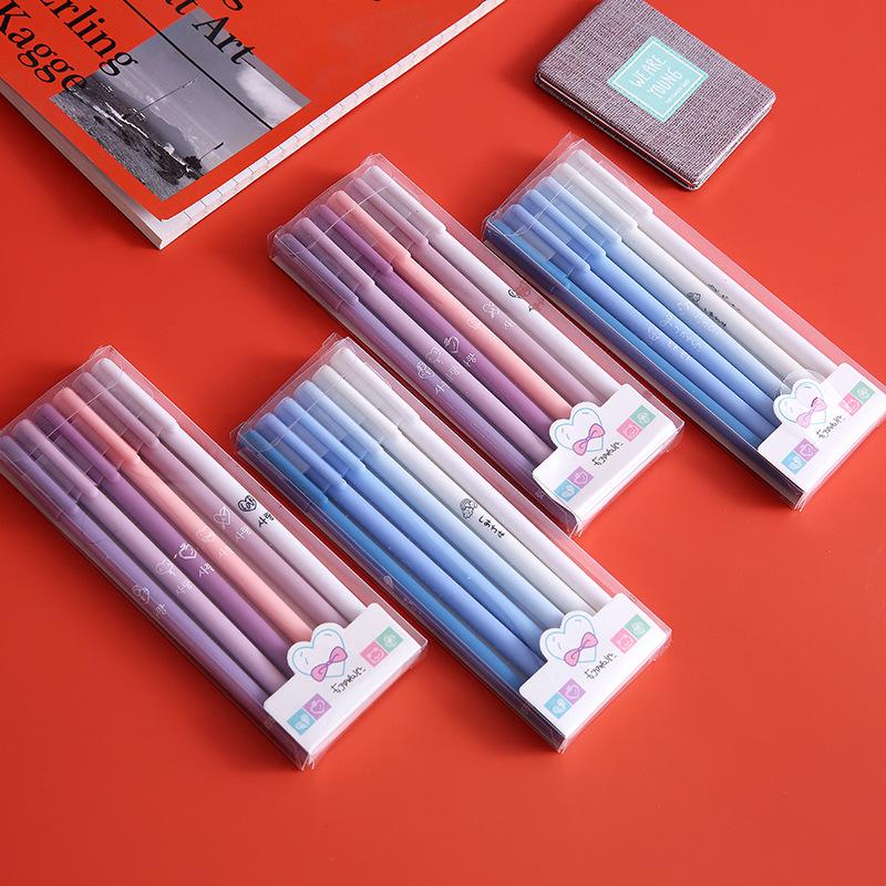 6 Pcs/Set Morandi Color Ink Black Gel Pens Student Diary Pen Handbook Pen Office And Study Stationery School Supplies