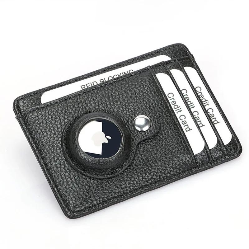 Genuine Leather Card Holder with Airtag Slot Men Airtag Card Holder Wallet Case Airt Tag Male Wallet with Airtag Holder