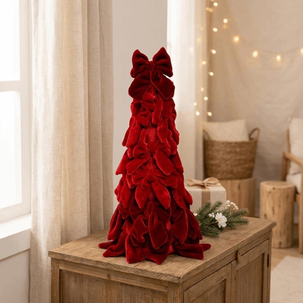 Exquisite Velvet Bow Christmas Tree Handmade Craft Holiday Tabletop Decoration Wedding