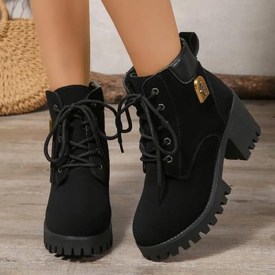 Модная женская обувь 2024 года, женские ботильоны больших размеров, римские современные ботинки, женские туфли с круглым носком, на шнуровке спереди, на высоком толстом каблуке, женские