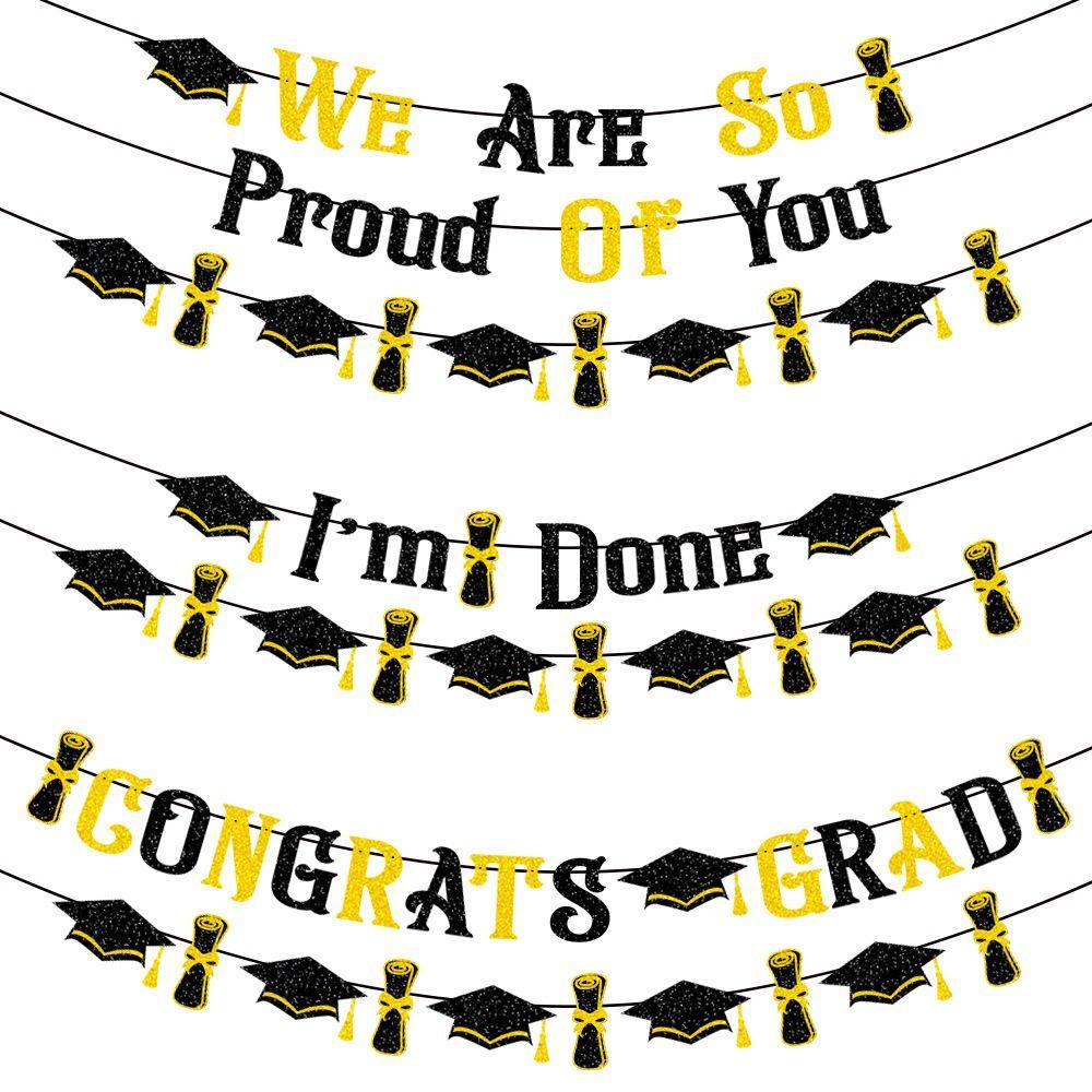 Gold Shining Glittery Gold Garland Glitter Decor Graduation Hanging Banner Photo Background