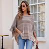 Women Autumn Winter Loose Knitwear Sweater O Neck Bat Sleeve Stripe Cardigan Cross Border Cloak
