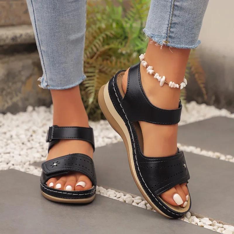 Plus Size Female Shoes Open Toe Women's Sandals Outdoor Casual Sandals Women Round Toe Hollow Wedges Shoes Women