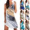 Женское повседневное летнее платье без рукавов с принтом, свободное пляжное платье с вырезами