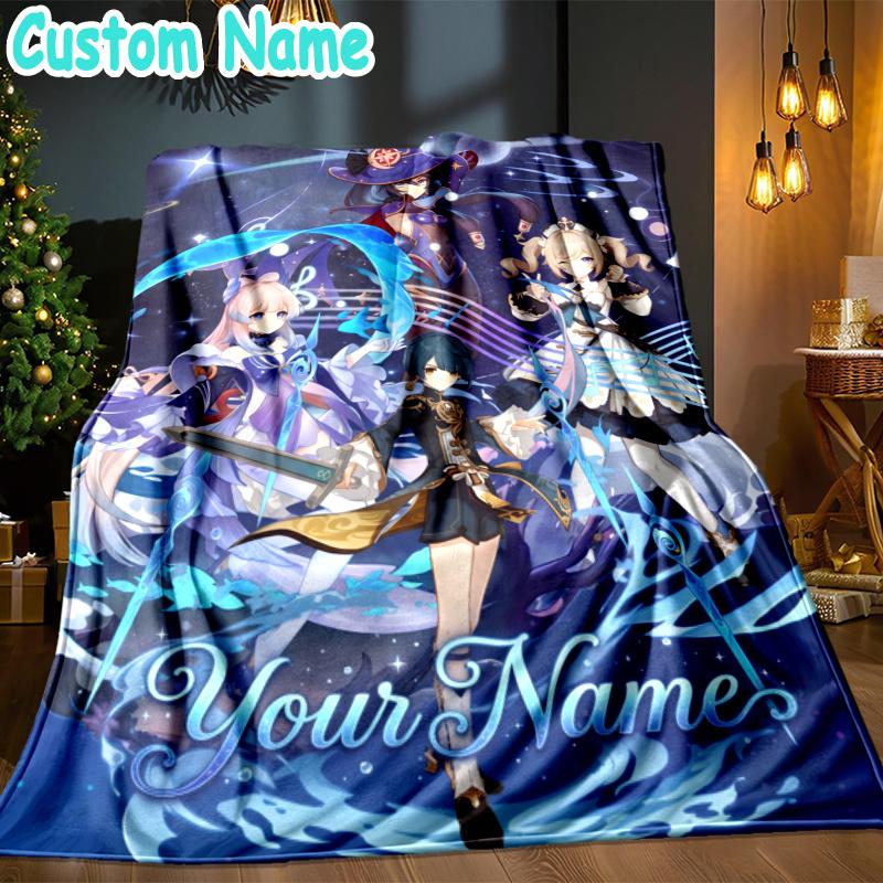 Custom Name Genshin Throw Blanket - Perfect for Couch, Bed, Office, and outdoor Travel - Ideal Gift for Christmas & Holidays