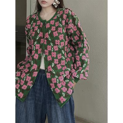 Зимние Свитера Куртка Большого Размера Осень Женщины Цветочная Вязка Мода Оверсайз Повседневный Стиль Свободный Зеленый Кардиган Свитер