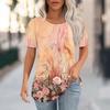 Женская модная повседневная футболка с цветочным принтом и круглым вырезом с коротким рукавом