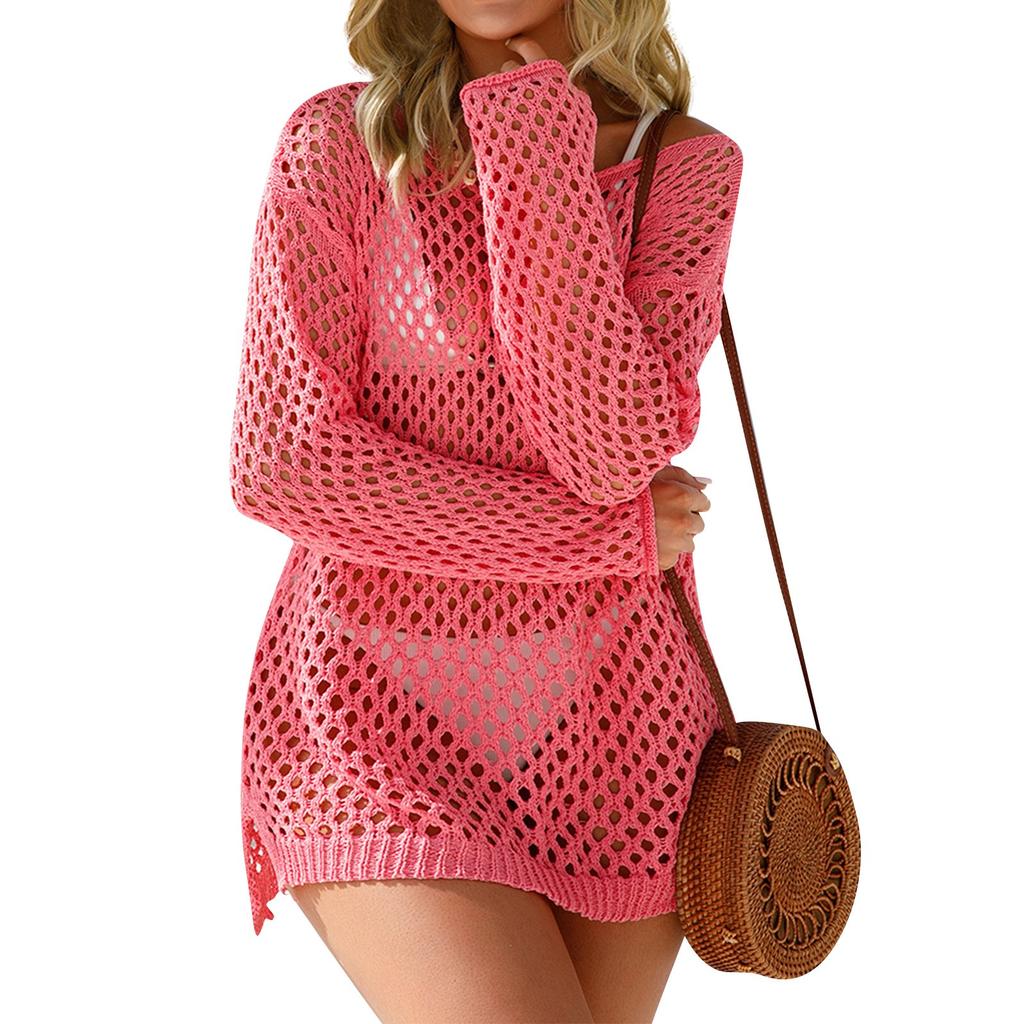 Женский сексуальный, модный и удобный сетчатый трикотажный пляжный солнцезащитный китель с длинными рукавами