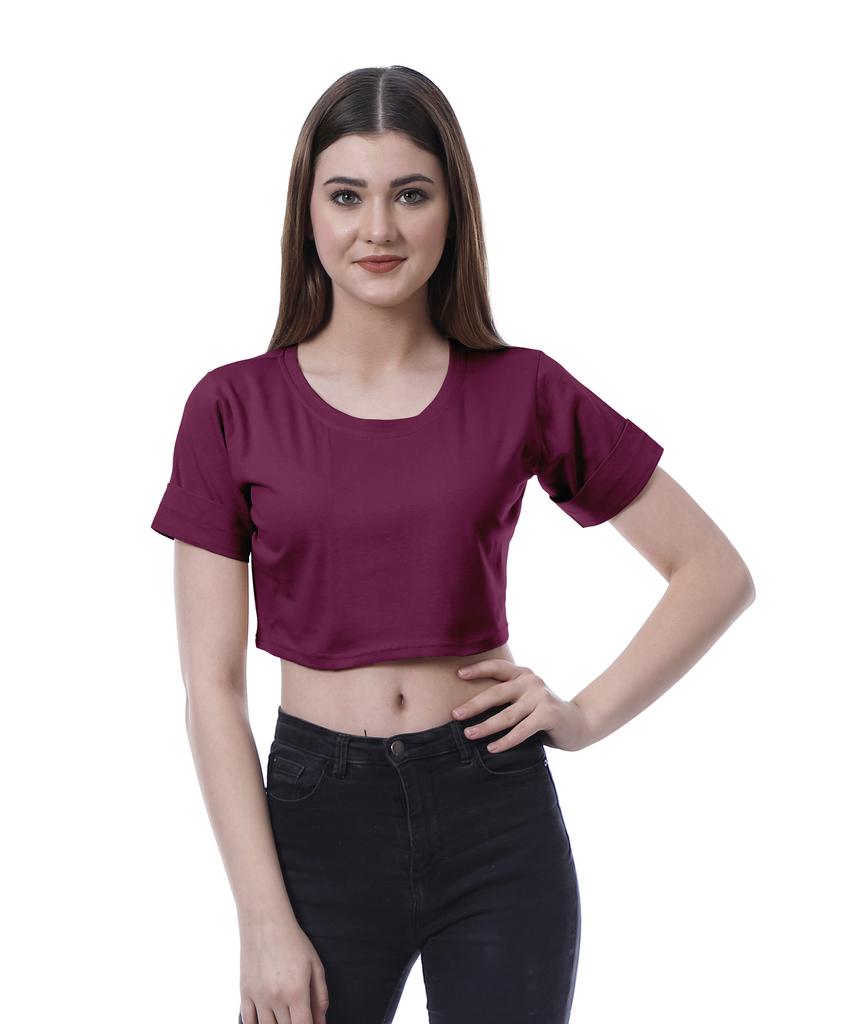 Moomaya Womens Round Neck Crop Top Short Sleeves Summer T-shirt Loose Fit