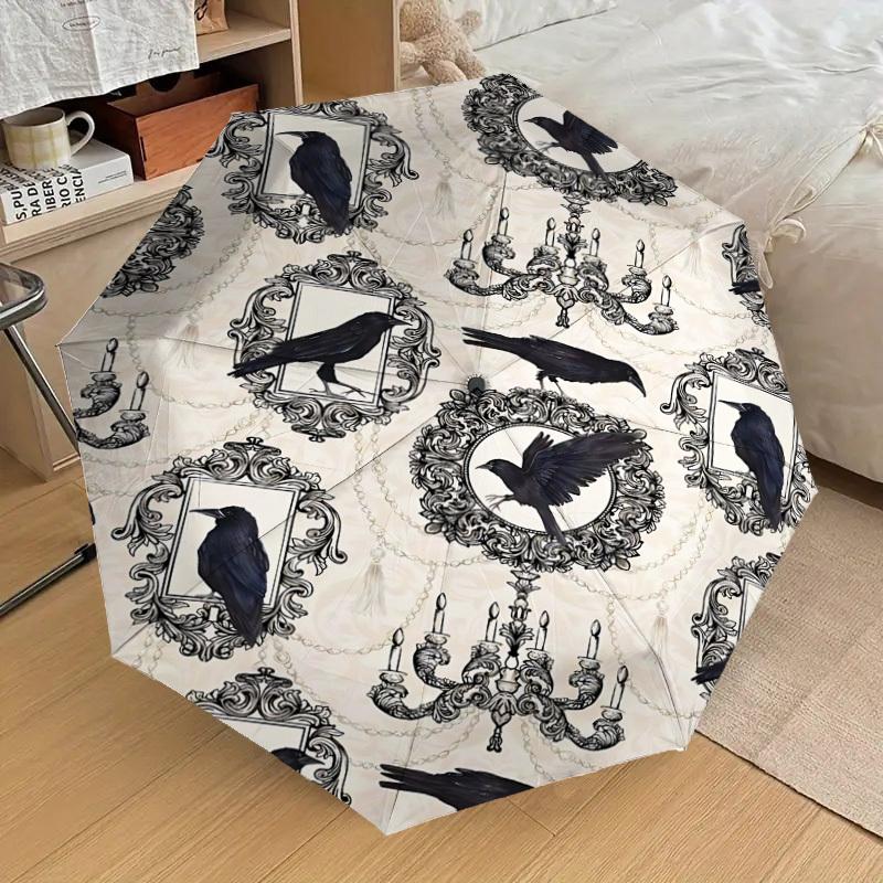 1pc Crows Chandeliers Automatic Open/Close Umbrella with Windproof, 8-Rib Sturdy Canopy, Durable Ribs, Fashionable Design1164A