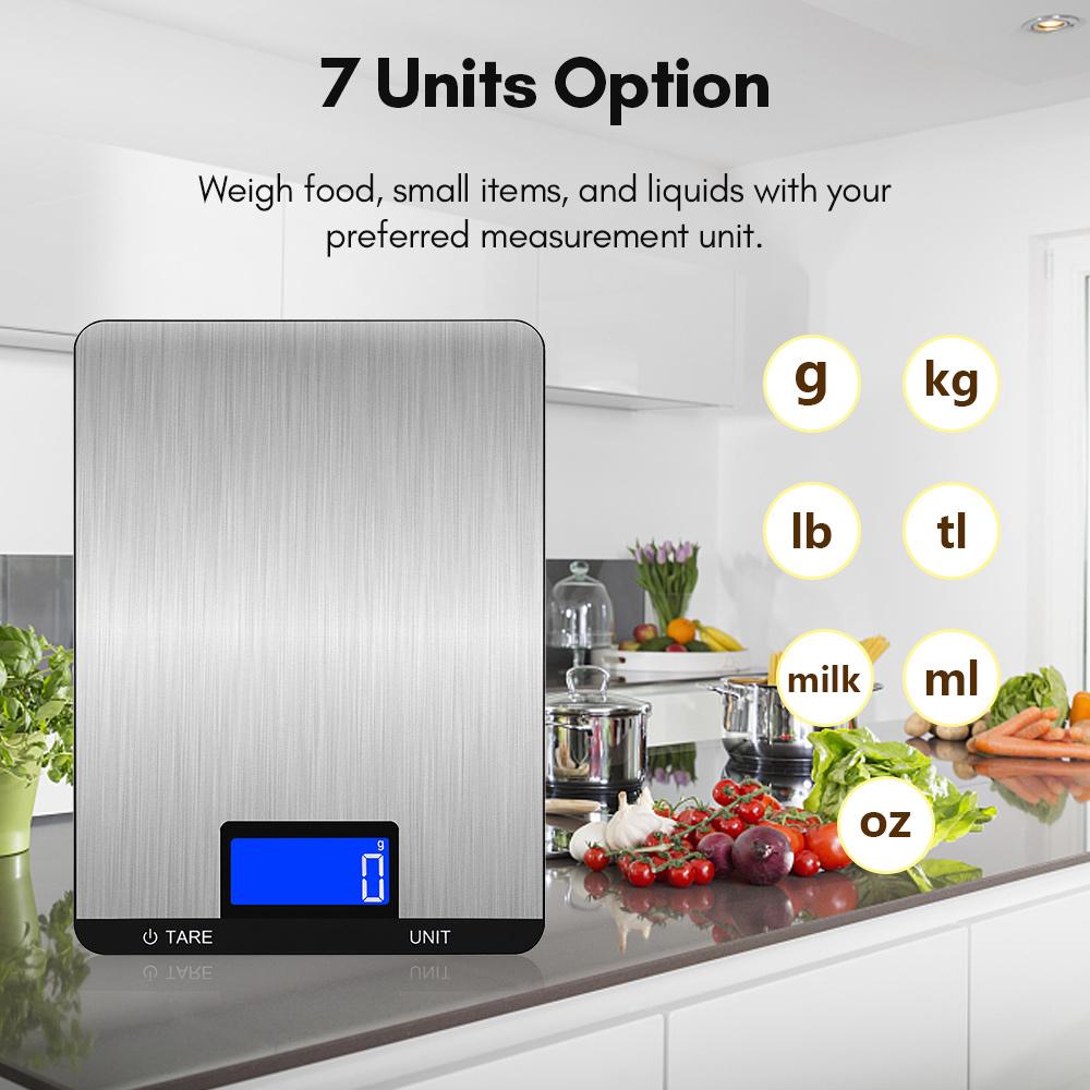 Цифровые кухонные весы с аккумулятором на 10 кг/22 фунта и сенсорными кнопками ЖК-дисплея 7
