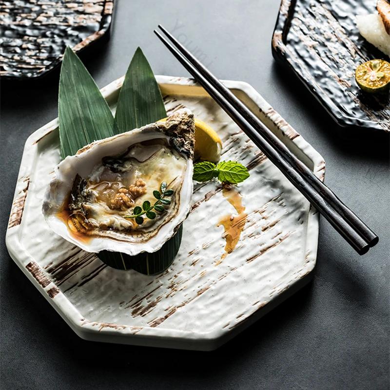 Креативные изысканные керамические тарелки в японском стиле для ресторана, морепродуктов, суши, обеденная тарелка для дома, послеобеденного чая, десерта, фруктов