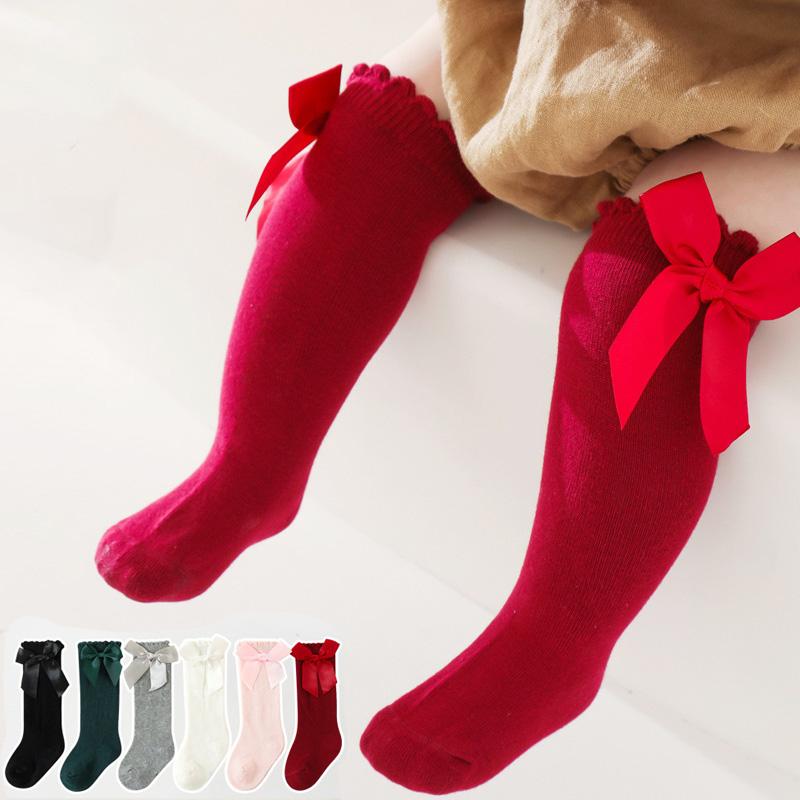 Big Bow Baby Long Stockings Princess Girls Knee High Socks 0-5Year Toddler Spring Autumn Leg Warmer Soft Cotton Newborn Footwear