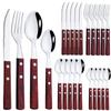 24Pcs Cutlery Wooden Handle Cutlery Set Stainless Steel Tableware Knife Fork Tea Spoon Silverware Western Flatware