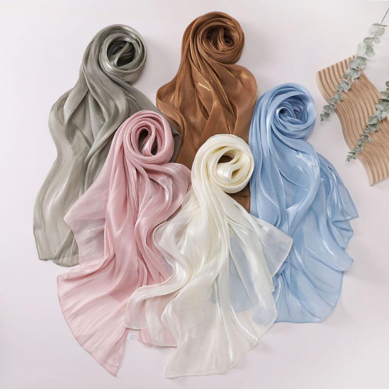 Solid Color Island Silk Crepe Long Scarf Ethnic Minority Women Headscarf