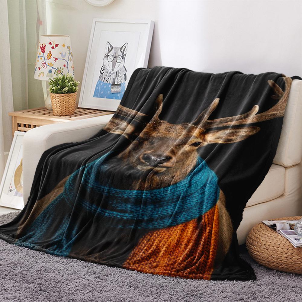 1PC Whimsical Wild Portrait Print FlAannel Blanket, High quality Comfortable for All Seasons, Home Decor, Warmth and Comfort