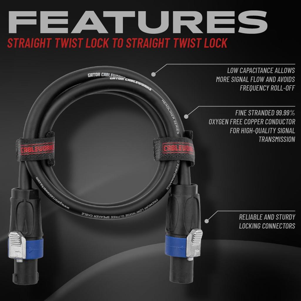 Cableworks от Gator Cases Cableworks Акустический кабель Headliner Series (25 футов Speakon/Speakon) GCWH-SPK-25-2TL []