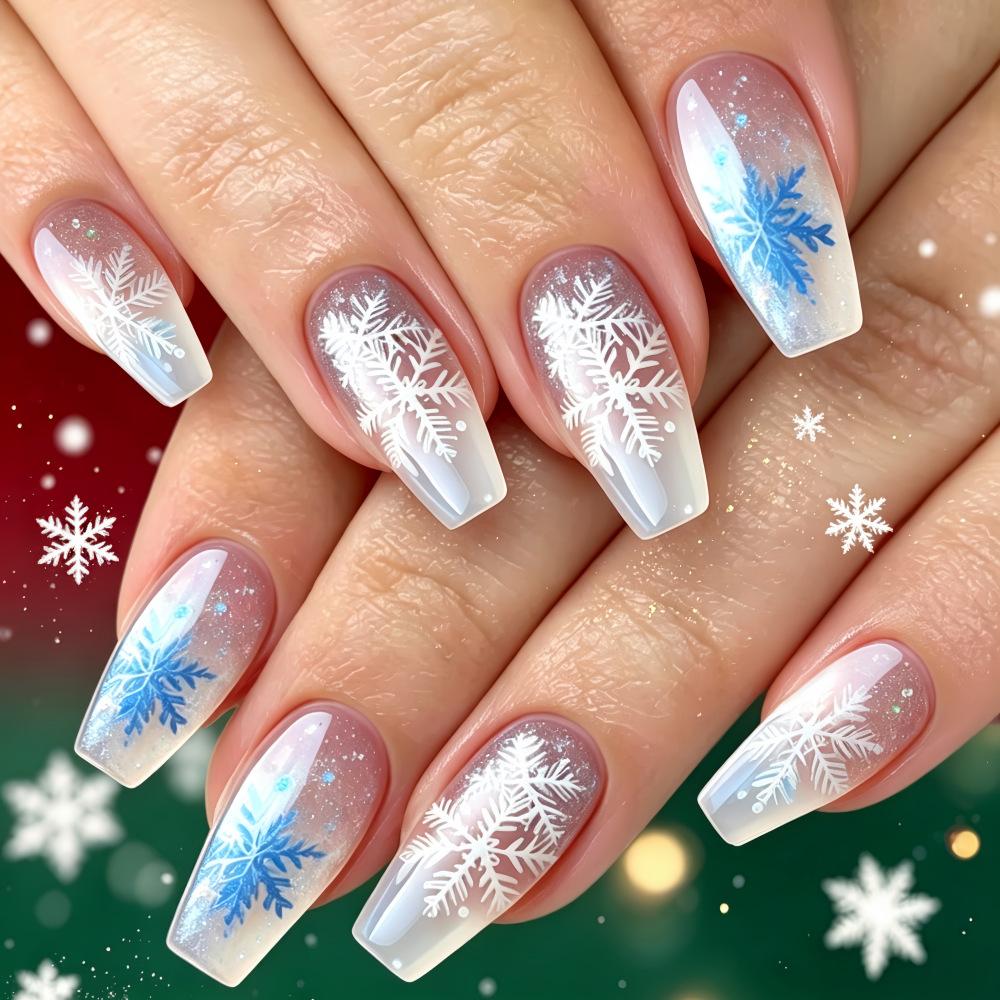 Christmas Wearable Manicure Nail Art Patch Ballet Shape Gradient Snowflake Fake Nails Christmas Wearable Nails