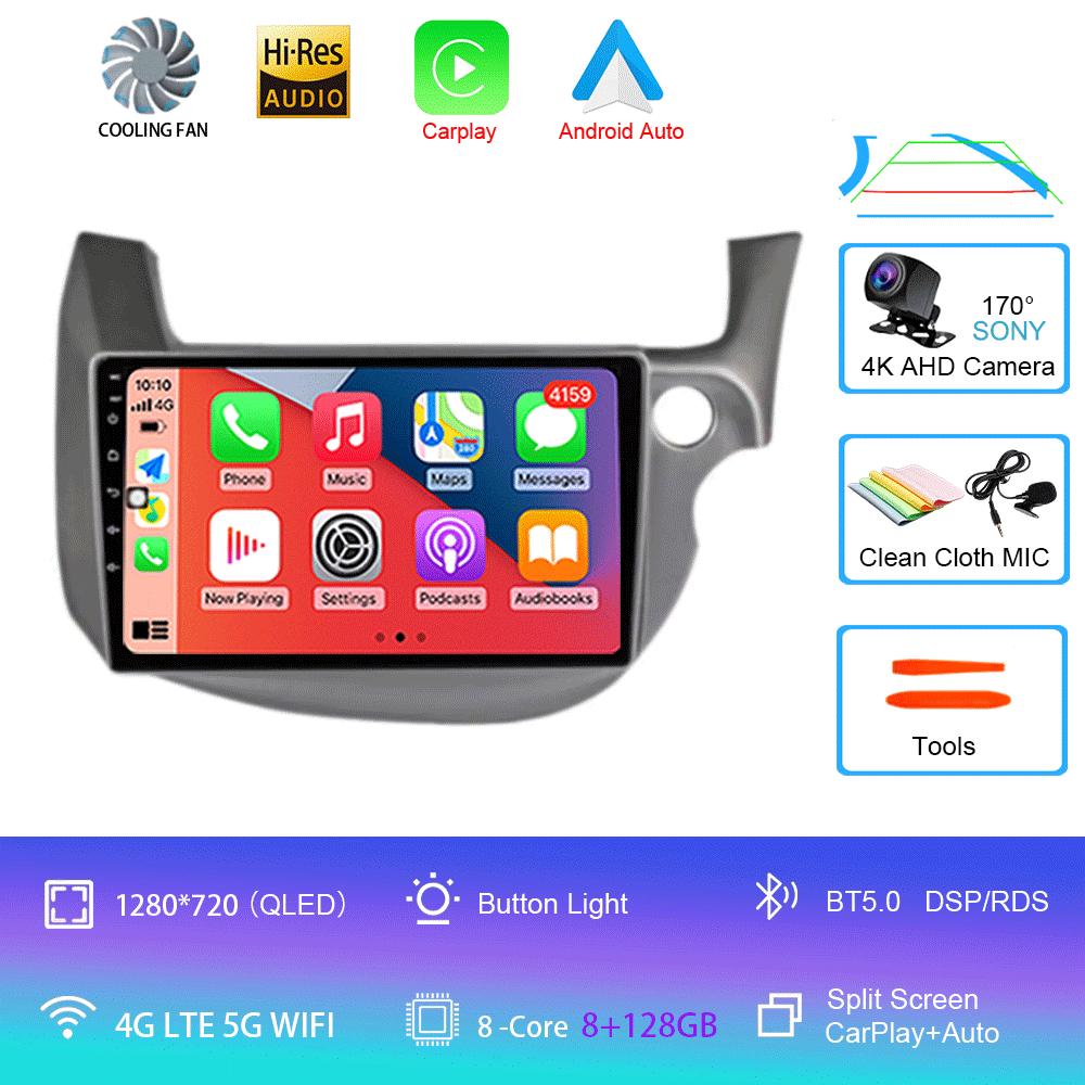 Автомобильное радио Android 14 Carplay для HONDA FIT JAZZ 2007 - 2013 Навигация Мультимедийный проигрыватель Стерео 5gWiFi+4G BT DVD Головное устройство авто