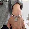 Round Coin Bracelet for Women Men Thick Chain Thai Silver Bracelet Gifts
