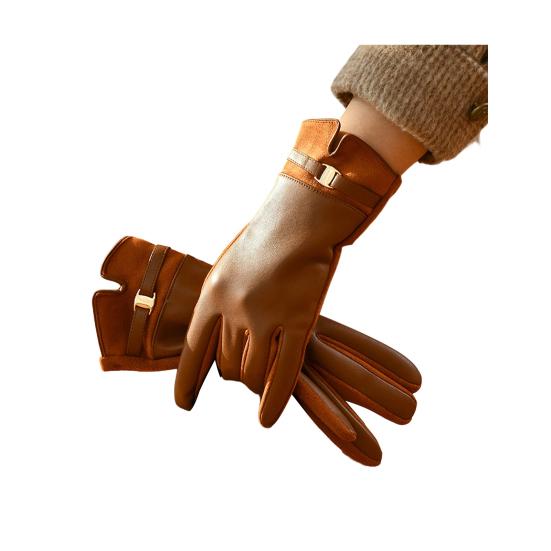 Женские зимние перчатки с сенсорным экраном, замшевые и из искусственной кожи, с плюшевой подкладкой, теплые