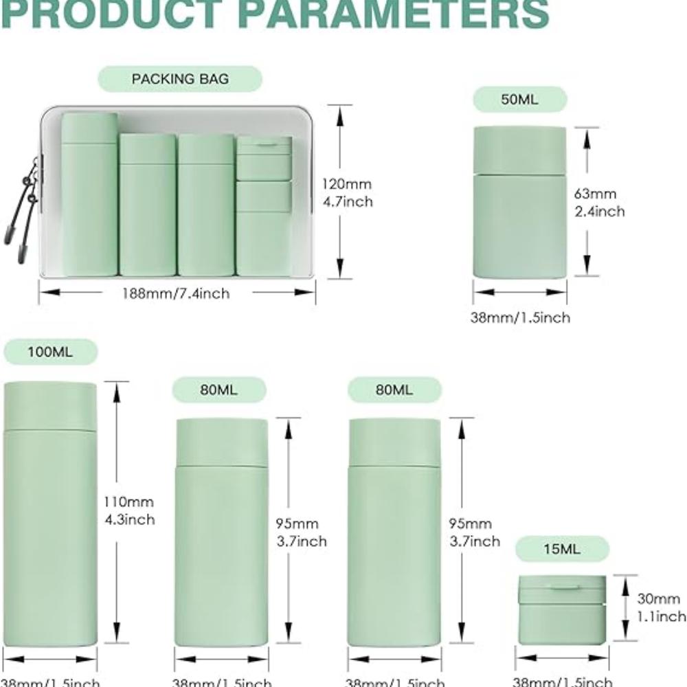 Набор из 5 флаконов-дозаторов для крема для путешествий, дорожные флаконы, набор контейнеров для туалетных принадлежностей, одобрено TSA, предметы первой необходимости для путешествий