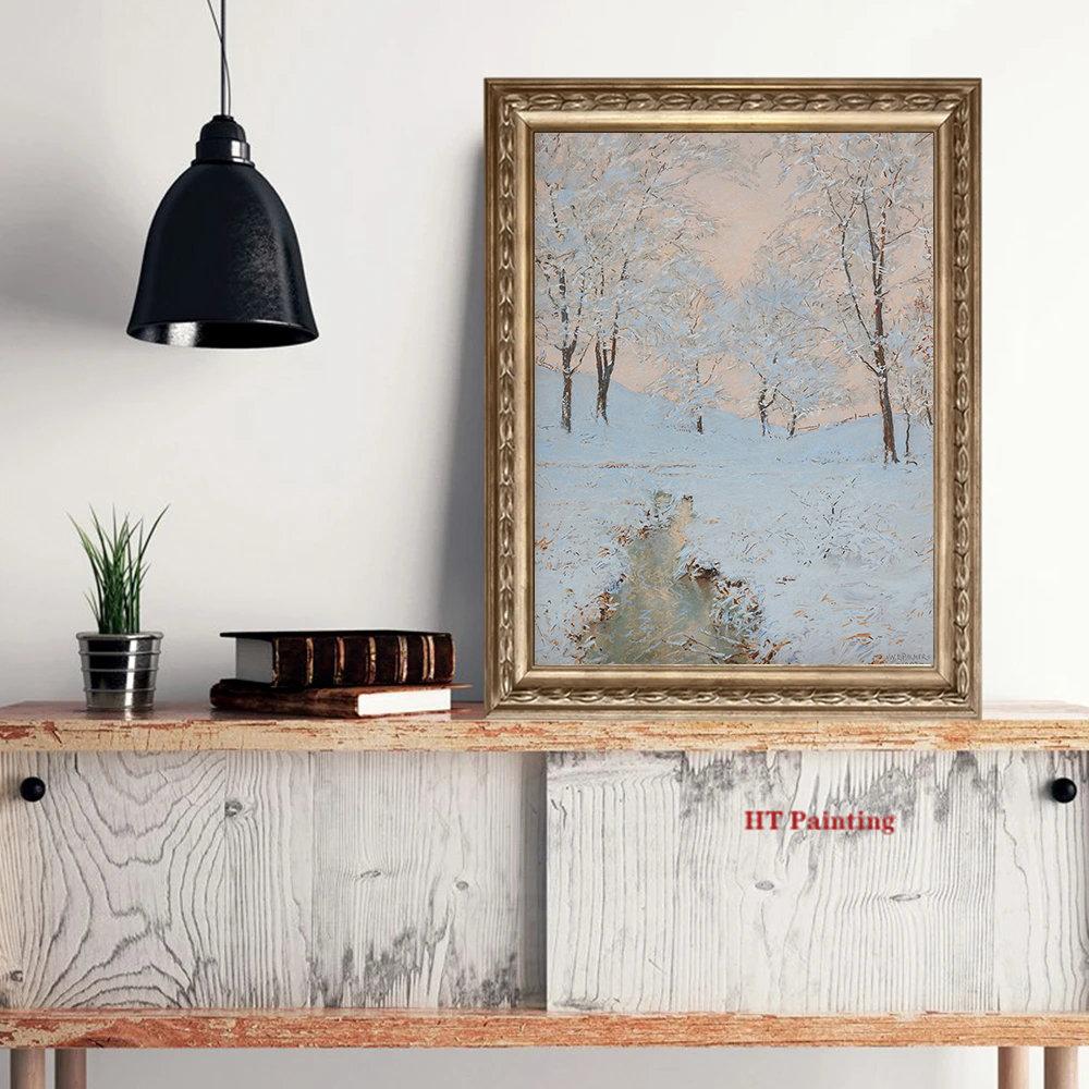 Скандинавский винтажный зимний снежный пейзаж, холст, постер, деревенские животные, олень, кролик, настенные художественные фотографии, Рождественский домашний декор