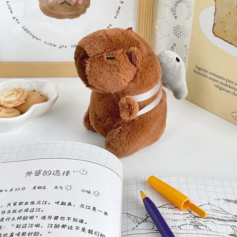 Green Guitar Capybara Plush Toy Short Fur Musical Student Backpack Keychain Cute Collectible Gift