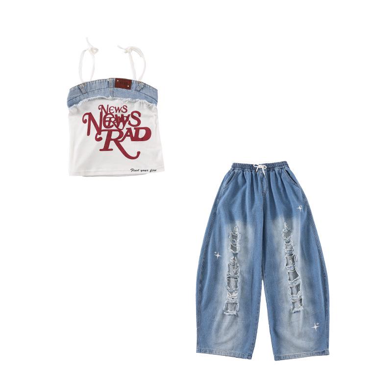 Костюм для джазового танца в корейском стиле для девочек - Детские рваные джинсовые шорты для летнего выступления.