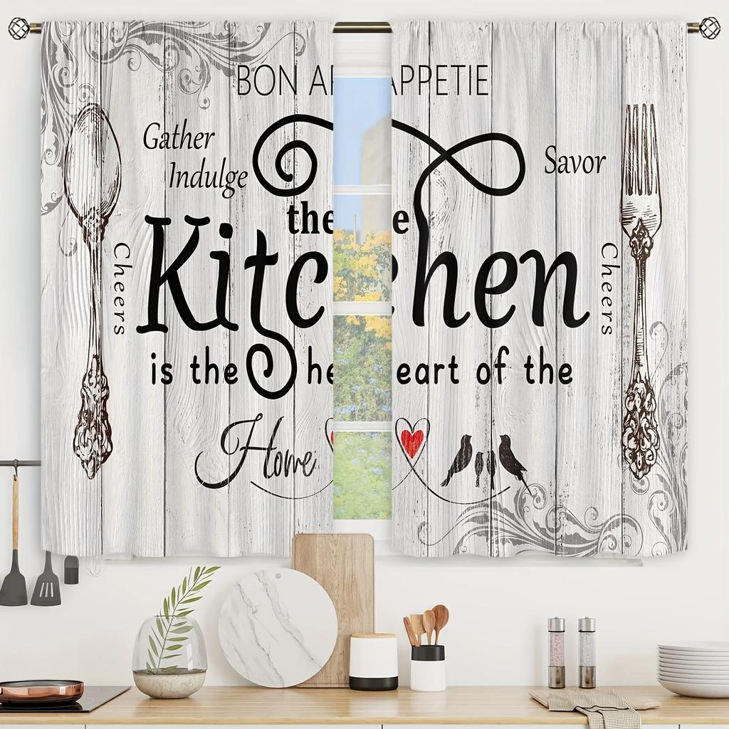 Farmhouse Kitchen Drapes Country Style Rustic Style Fork Knife Retro Window Treatment For Kitchen Bedroom Cafe Living Room Home Dec