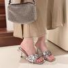 Модные горячие продажи 2025 Новые модные женские шлепанцы в французском стиле с пайетками, современные шлепанцы на высоком каблуке с квадратным носком, женские