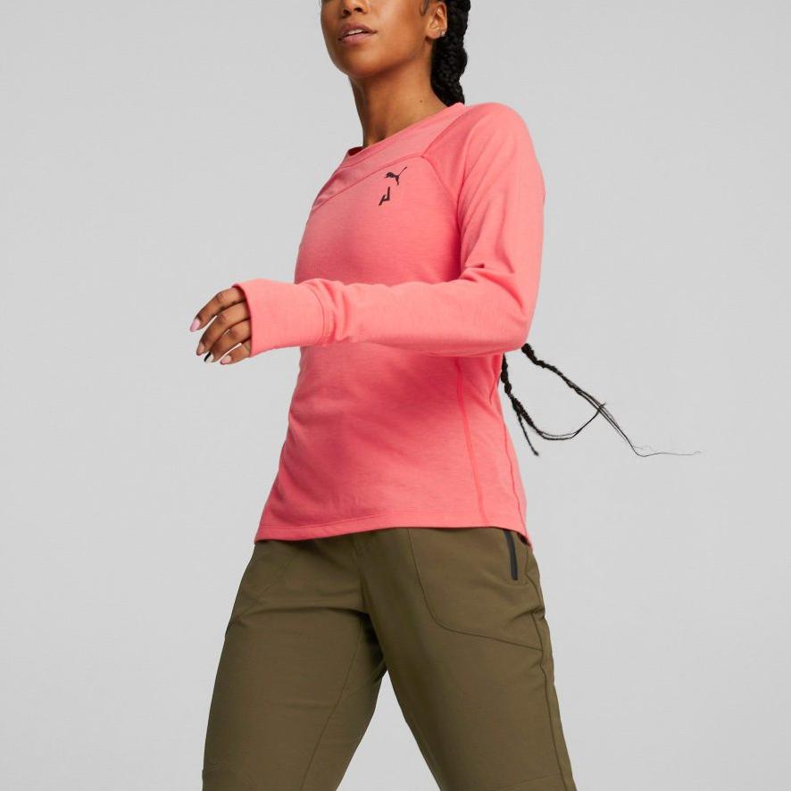 Puma Футболка Seasons High-End Outdoor Series с логотипом, круглым вырезом и длинным рукавом, женские топы, оранжевого цвета 522576-35