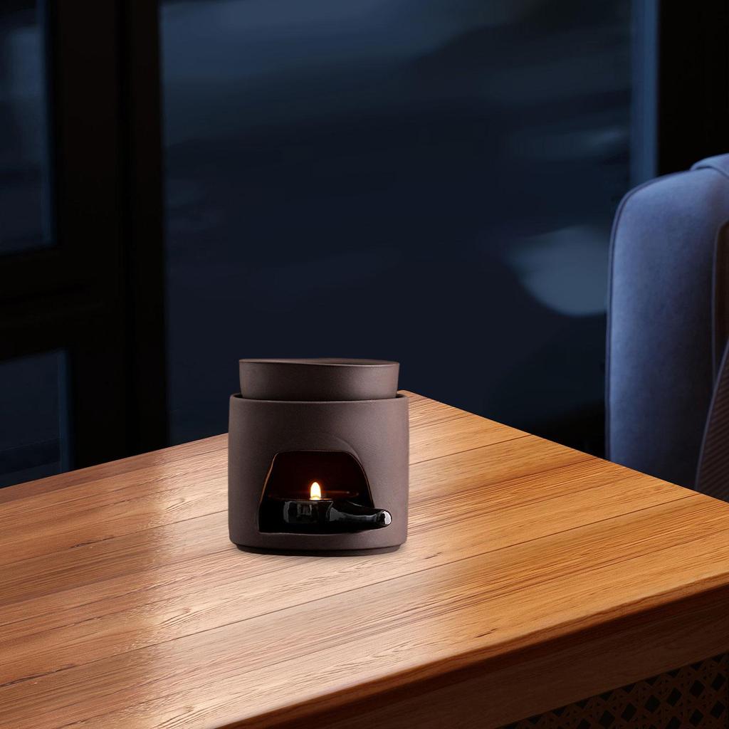 Purple Pottery Oil Burner Tealight Candle Holder Aroma Diffuser Desk Scented Candle Warmer for Home Yoga Meditation Room Decor