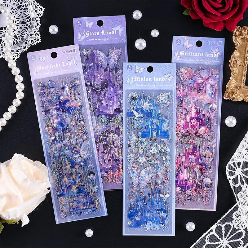6 Sheets Long Strip Stickers Sky Castle Decorative Diary Album Scrapbooking Handmade DIY Junk Journal Supplies