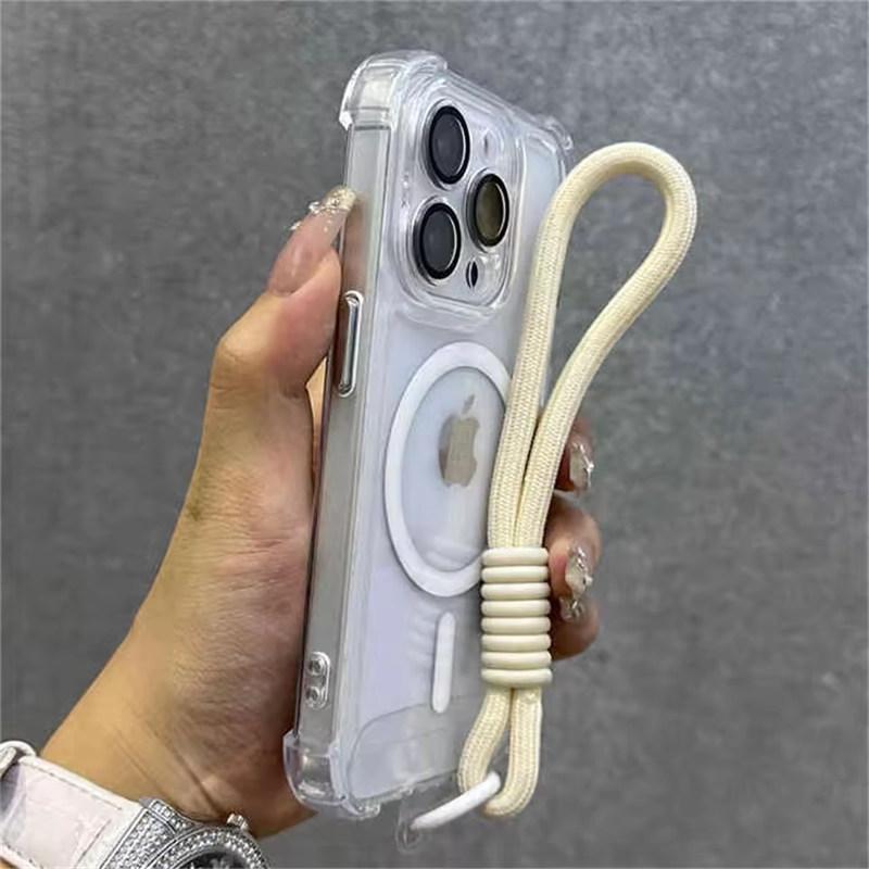 Для Magsafe Магнитный прозрачный чехол для телефона iPhone 16 15 13 Pro Max 12 14 Plus Ремешок для запястья Защитная камера Противоударный чехол