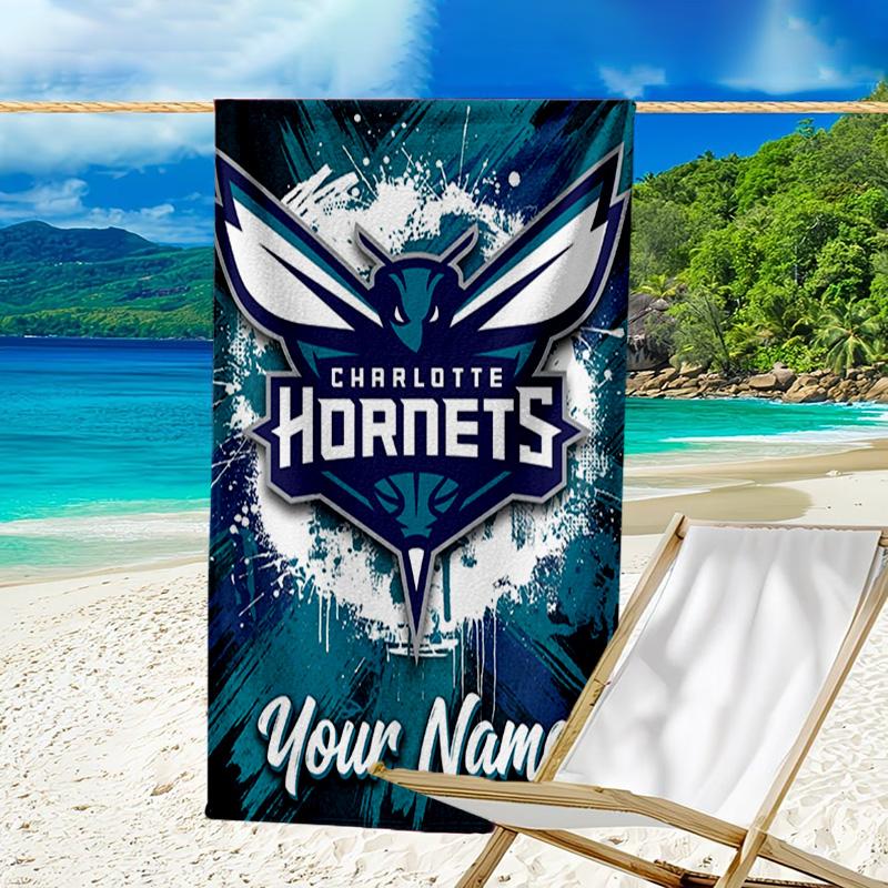 Custom Name Beach Towel Charlotte Logo Art Beach Towel, Soft Microfiber, Gift for Her/Him, Birthday, for Pool, Beach, Travel, Fan gifts