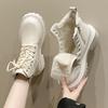 Winter Warm Short Plush Ankle Boots Women Fashion Zip Lace Up Platform Combat Boots Woman Comfy Med Heels Pu Leather Botas Mujer