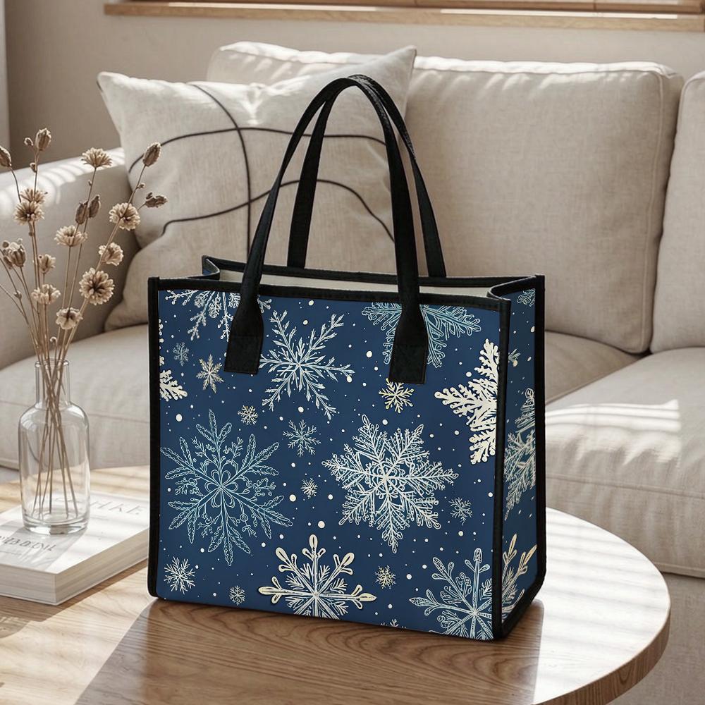Winter Snowflake Fashion Tote Bag Casual Daily Use Portable Shoulder Handbag for Women