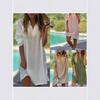 Casual Spring Summer Loose Beach Short Sleeved Solid Color Cotton Linen Shirt Dress