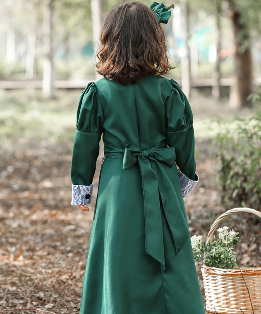 Milky Time Halloween Cosplay Maid Long Western-Style Costume, Women's, Green, (130cm, Kids)