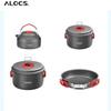 ALOCS Походная посуда для кемпинга 4-в-1 - Кастрюля с резьбовым дном, Компактная конструкция, Семейный кемпинг (2.2л + 1.4) Большая кастрюля + Сковорода + Чайник