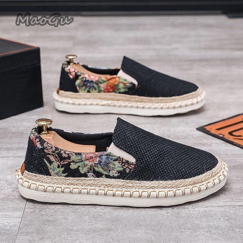 Fashion Summer Men's Woven Shoes Slip On Round Toe Casual Loafers Canvas Men Flat Fishmen Shoes Espadrilles Zapatos De Hombre Size39 44