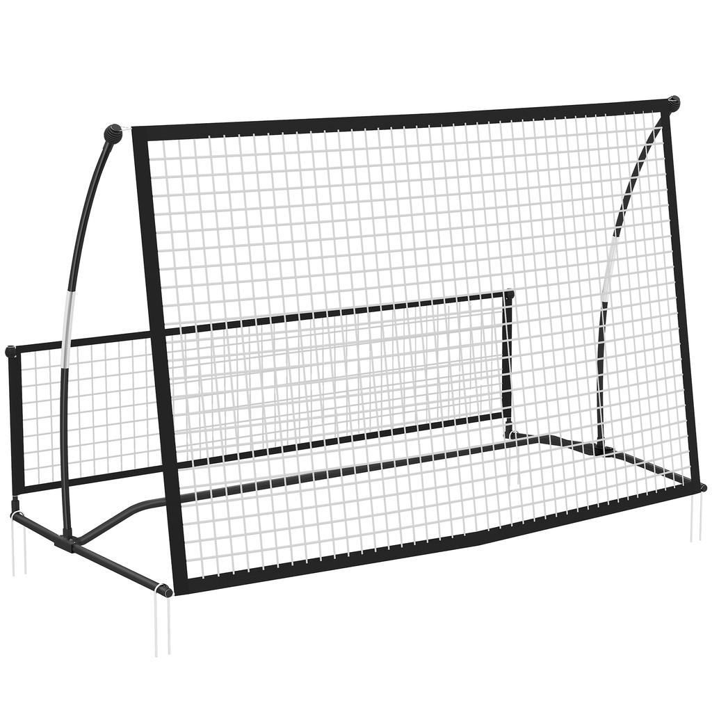 Portable Football Rebound Net 2-in-1, Double-Sided, with Carry Bag and Ground Stakes, 200x94x122/52cm, Black