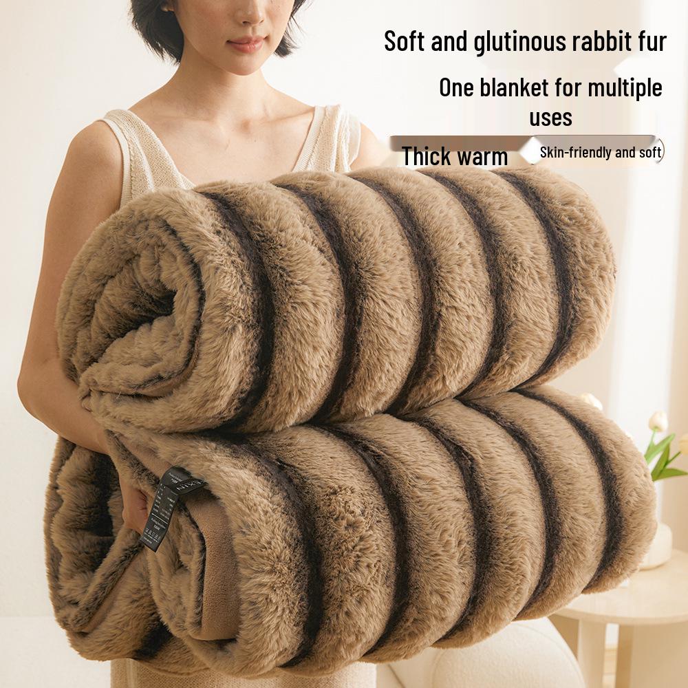 Плотный зимний фланелевый плед класса А - Нап из кроличьего пуха и кораллового флиса для кровати