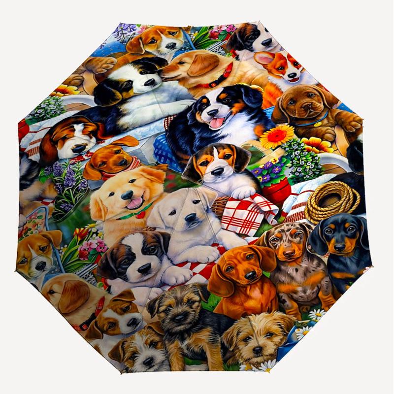1PC puppies flowers Umbrella-8-Rib Reinforced Portable Folding Travel Suitable for All Seasons Outdoor Daily Use Is an Ideal Choice -K0388