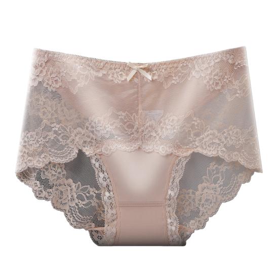 Women Panties Mid Waist Lace Hollow Out Good Breathability Butt-lifted Underpants Solid Color Moisture-wicking Briefs for Sport Work
