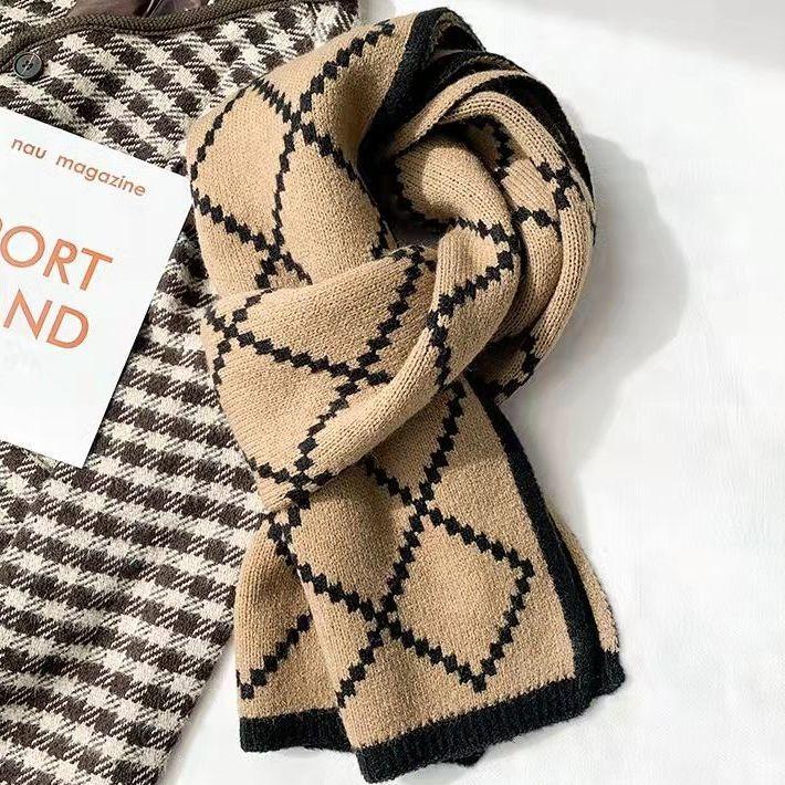 Милый Мягкий Девочка Женский Клетчатый Шарф Осень Зима Корейский Стиль Универсальный Утолщенный Теплый Вязаный Шерстяной Согревающий Шею