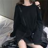 Худи женское ShuMing с длинным рукавом, свободное, уличное, корейское, пуловер, с открытыми плечами, облегающее, простое, черное, стильное, стильное, (Свободный размер, черный)