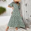 Women Summer Casual Floral Print O Neck Dress High Waist Loose Large Size Ankle Length Middle Long Sleeve Spring Dress