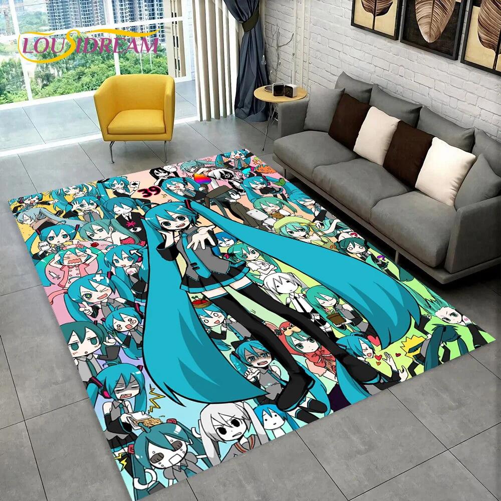 3D Cute M-Mikuu Music Cartoon Characters Carpet Rug for Living Room Bedroom Home Sofa Decoration,Kid Area Rug Non-slip Floor Mat